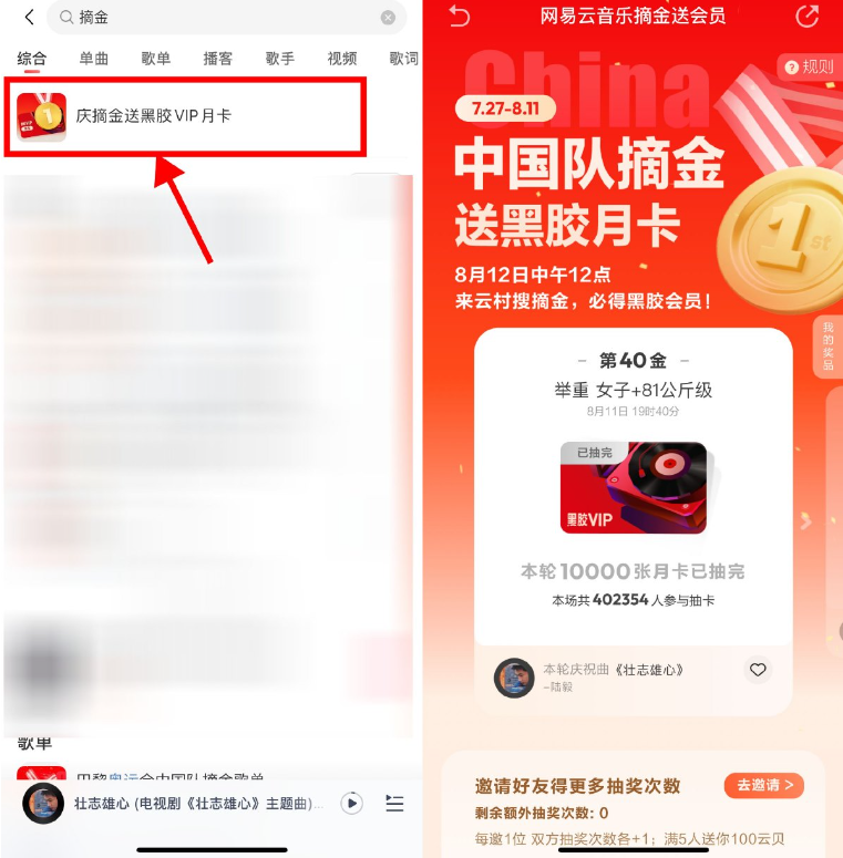 网易云音乐摘金必得黑胶会员